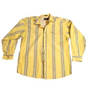 Panhandle Slim Mens Yellow Striped Button Down Shirt Large 100% Cotton